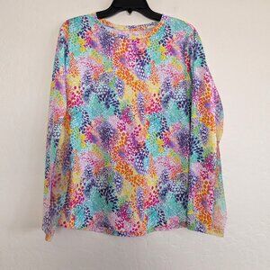 IBKUL Top Women's XL Multicolor Golf Mesh Accent Round Neck Long Sleeve Pullover